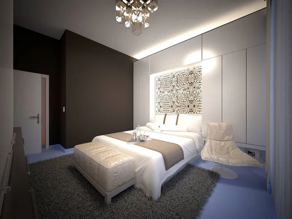 現代の寝室の3Dレンダリング — ストック写真