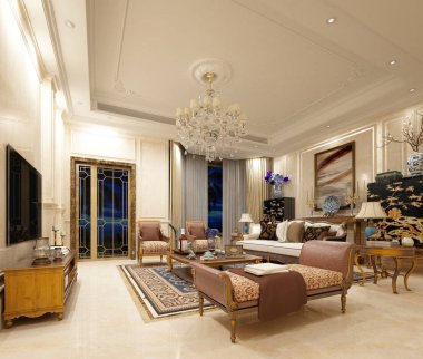 neo klasik oturma odası 3d render