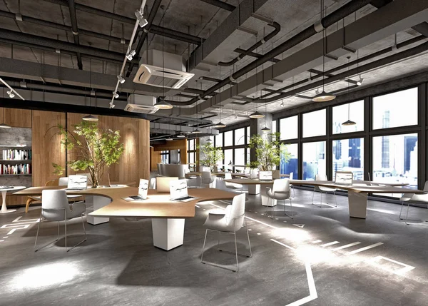 Modern çalışma alanının 3 boyutlu canlandırması, açık ofis