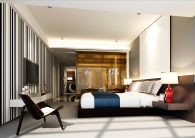 Modern otel odasının 3D görüntüsü