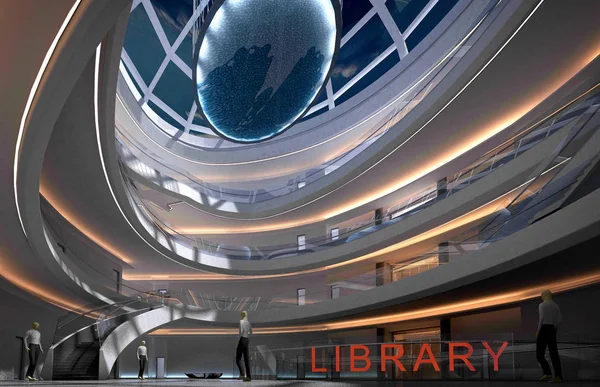 Rendering Interno Edificio Biblioteca — Foto Stock