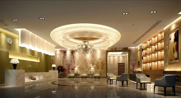 Render Luxury Hotel Reception Lobby — Stock Photo, Image