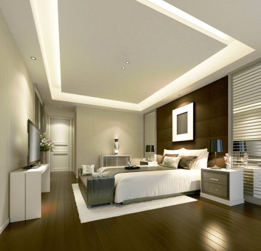 Modern otel odasının 3D görüntüsü
