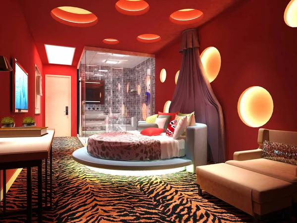 近代的なホテルの部屋の3Dレンダリング — ストック写真
