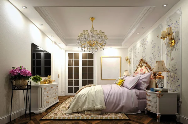 Render Neo Classic Bedroom — Stock Photo, Image