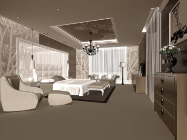 Otel odasının 3D görüntüsü