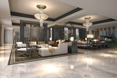 Modern oturma odasının 3D görüntüsü