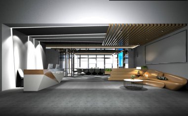 3d render lüks otel resepsiyonu