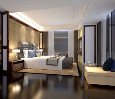 3D render modern otel odası