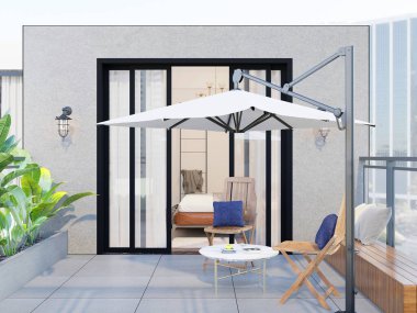 3d render of house balcony, terrace space