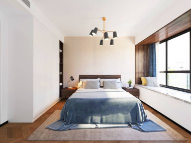 3d render modern hotel room, bedroom