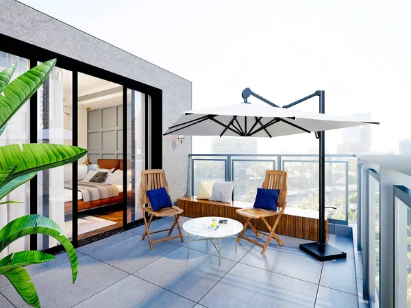 3d render of house balcony, terrace space