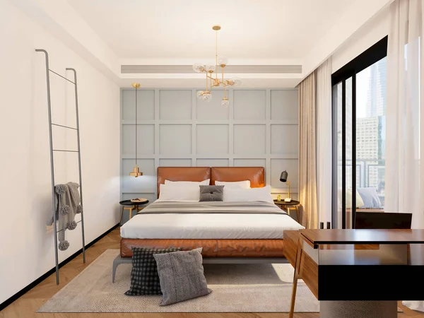 Render Modern Hotel Room Bedroom — Stock Photo, Image