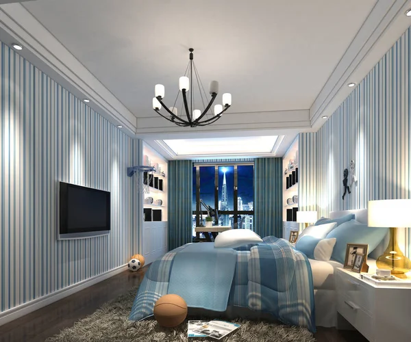 Render Blue Design Hotel Room — Zdjęcie stockowe