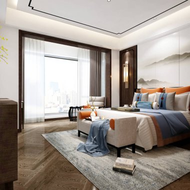 Modern otel odasının 3D görüntüsü