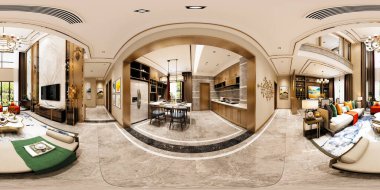 3D lüks ev iç mimarisi, 360 derece manzara