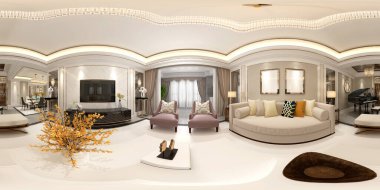 3D tasarımı 360 derece modern ev içi