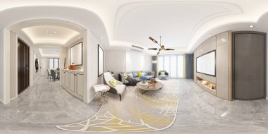 3D tasarımı 360 derece modern ev içi
