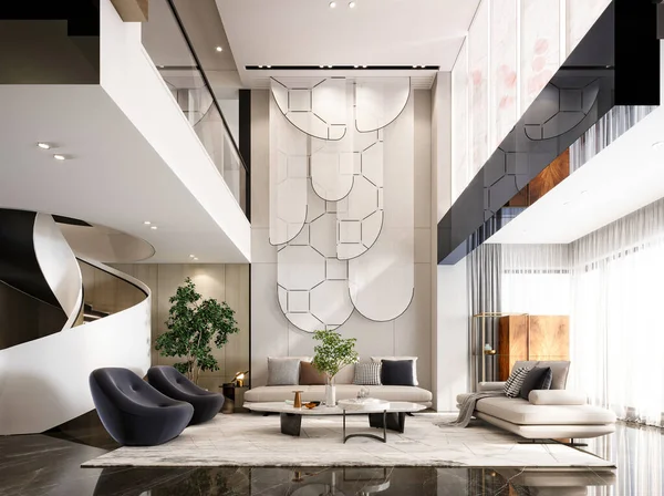 Lucury Otel resepsiyonu ve lobisinin 3D görüntüsü