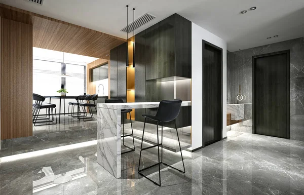 Render Modern Interior Rumah Dan Ruang Tamu — Stok Foto