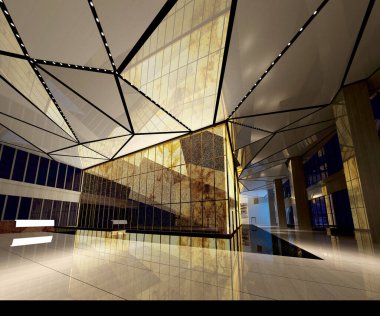 3D lüks otel resepsiyonu ve lobisi