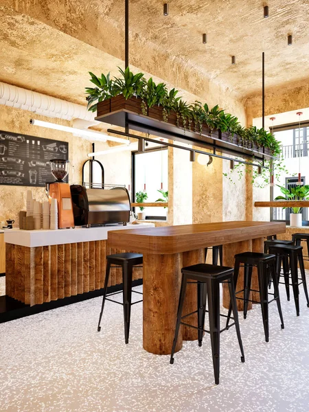 Render Modern Wooden Style Cafe Restaurant — Stock Photo, Image