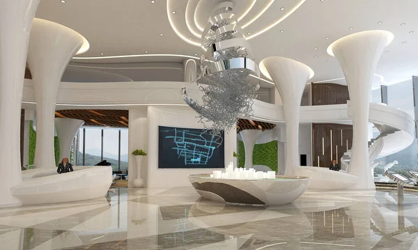 Rendering Della Reception Dell Hotel Lusso — Foto Stock