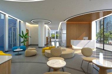 3D render ofis çalışma odası, ofis içi