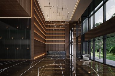 Lüks otel lobisi resepsiyonu, 3D.