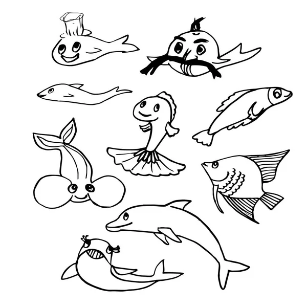 Conjunto de peces para colorear página — Foto de Stock