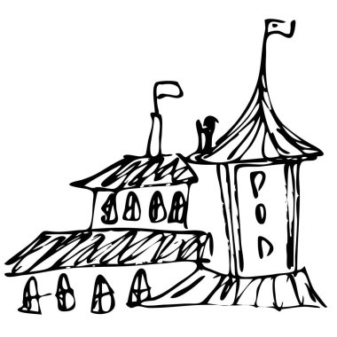 Binalar beyaz, vektör illüstrasyon üzerine çizim. Mürekkep izi