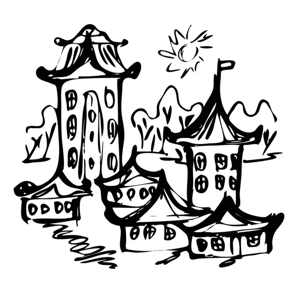 çin kale kroki, vektör illüstrasyon