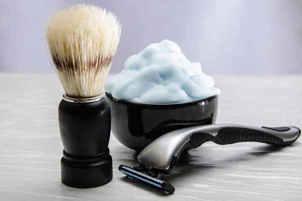 Shaving Accessories Glass Table Reflections — Stock Photo, Image