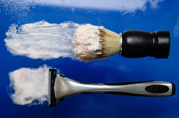 Shaving Accessories Razor Shaving Brush Top View — Stock Photo, Image