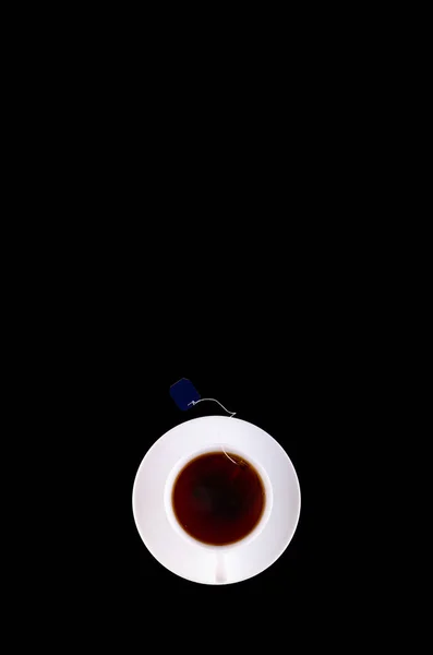 Белая Чашка Чаем Лимоном Черном Фоне Вид Сверху — стоковое фото