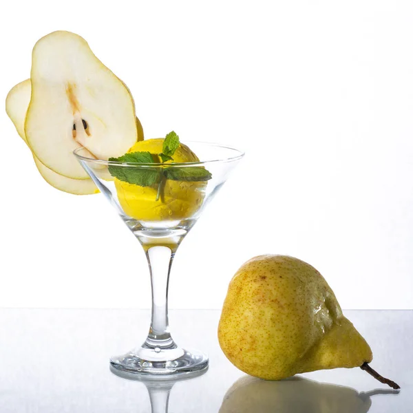 Lemon Ice Cream Cone Sliced Pears Zest Glass Background Pears — Stock Photo, Image