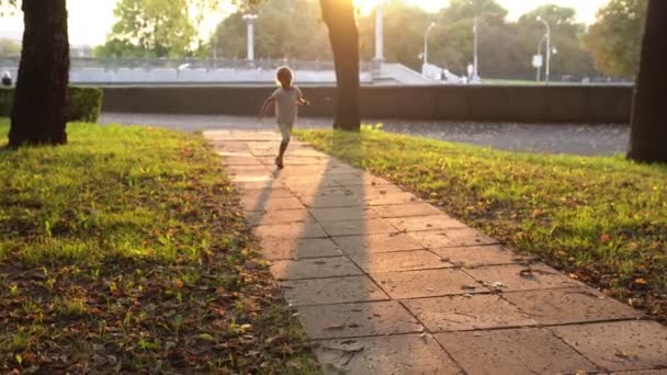 Bambino che corre nelle mani delle madri per abbracciarla e girarle intorno . — Video Stock