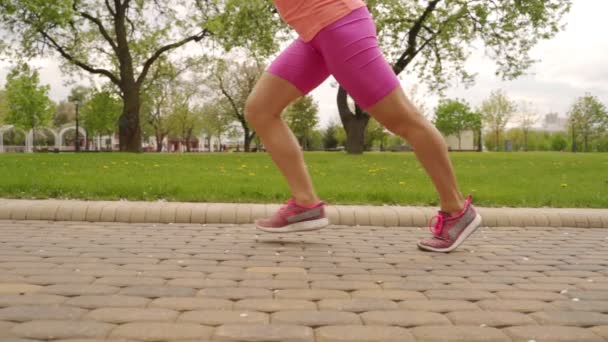 Yolda çalışan genç kadın runner bacaklar — Stok video