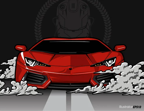 Colore Rosso Sport Auto Vettoriale Illustrazione Sfondo Grigio — Vettoriale Stock