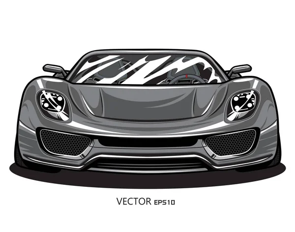 Vector sports gray car front view illustration on white backgrou — Stock Vector