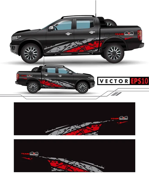Wheel Drive Truck Och Bil Grafisk Vektor Abstrakta Linjer Med — Stock vektor