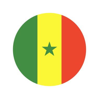 Senegal Bayrak simgesi. Ulusal Senegal bayrak yuvarlak rozeti. Senegal bayrağı. Bayrak arkaplanı. Standart renk.