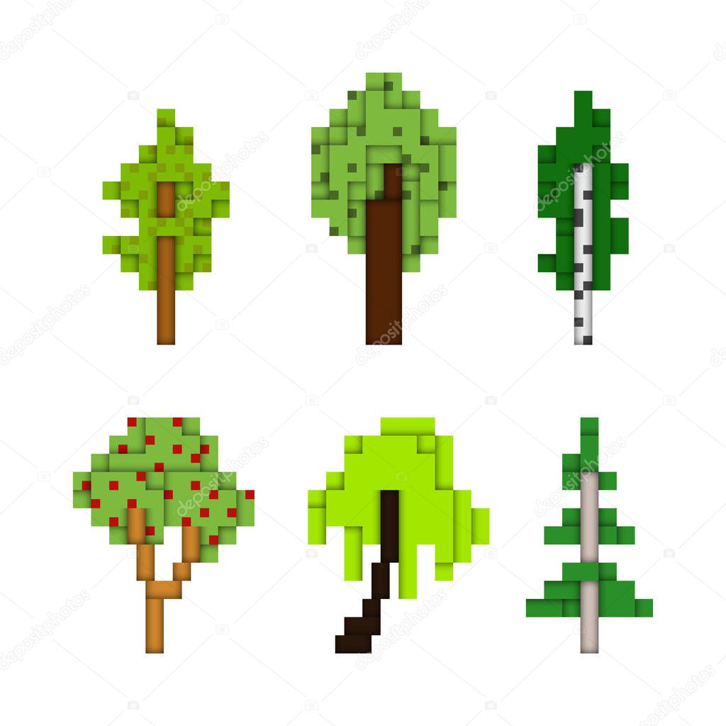 Various Pixel Art Trees Isolated On White Low Pixel 8 Bit Style Forest Tree Illustrations Construction Set Like Or Block Shaped Vector Design Elements With 3d Effect Premium Vector In Adobe Illustrator Various Pixel Art Trees Isolated On White Low Pixel 8 Bit Style Forest Tree Illustrations Construction Set Like Or Block Shaped Vector Design Elements With 3d Effect Premium Vector In Adobe Illustrator