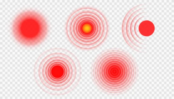 疼痛红圈或定位标志 疼痛部位标志 疼痛抽象符号 疼痛部位或伤害部位标志 止痛药广告和医疗信息海报的设计元素 — 图库矢量图片