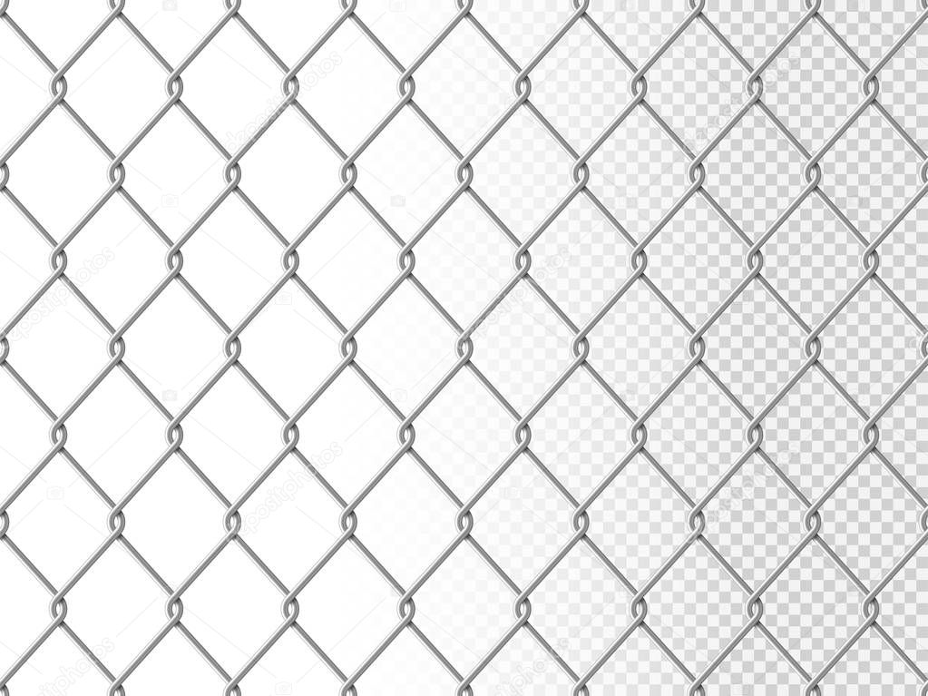 Realistic chain link seamless pattern, chain-link fencing texture isolated on transparency background, metal wire mesh fence design element vector illustration