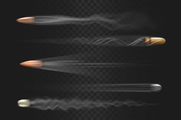 Bala voladora realista con rastro de humo aislado — Archivo Imágenes Vectoriales
