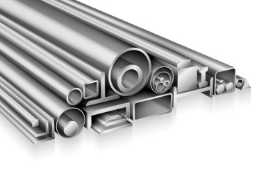 Yapısal çelik profil gerçekçi kompozisyon metal boru, Tüp, çubuk, çubuk, inşaat demiri, kanal, ışın, paslanmaz çelik veya Alüminyum inşaat, soğuk veya sıcak haddelenmiş demir-metal işleme-ürünler