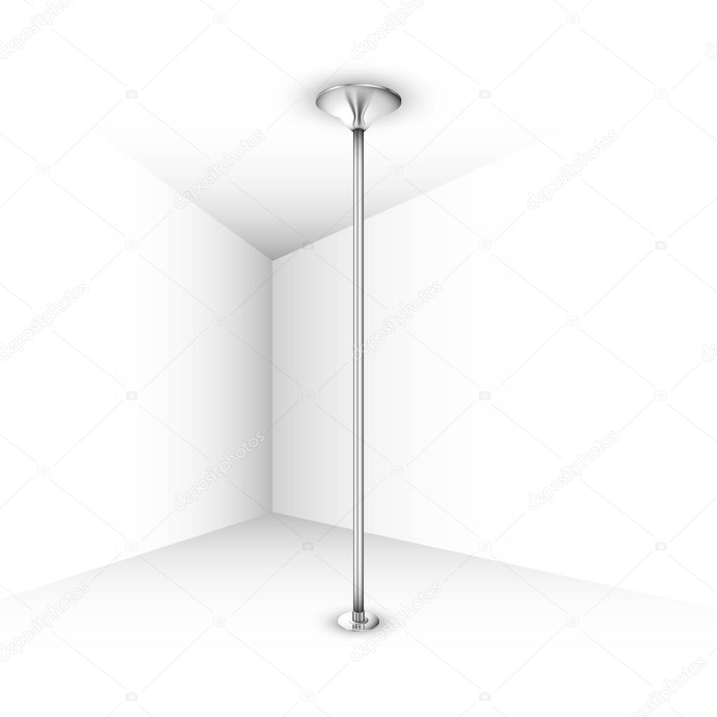 Pole dance pylon, empty realistic shiny metal pole, pole dance equipment vector illustration