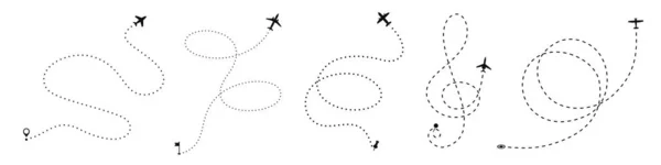 Caminho de linha tracejado de avião um conceito de viagem — Vetor de Stock