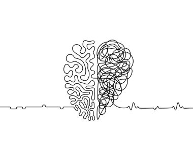 Heart vs brain continuous line drawing concept, emotions with rationality vector illustration in one line style, simple metaphor of the duality of human personality clipart